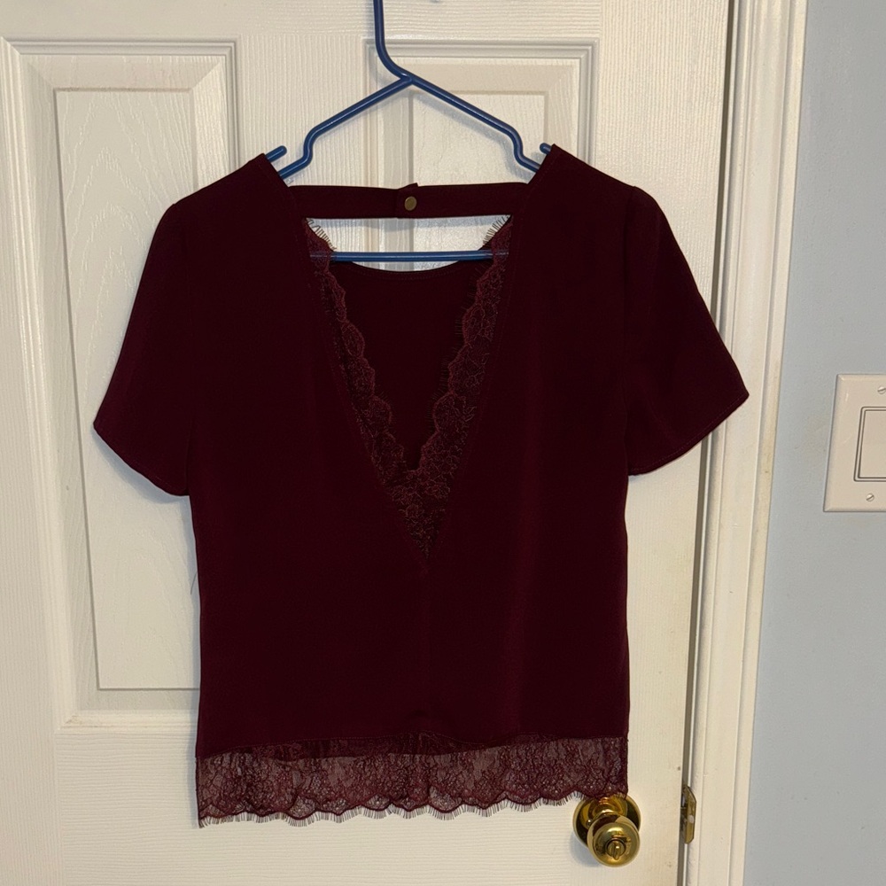 Dynamite Burgundy Lace Trim Top